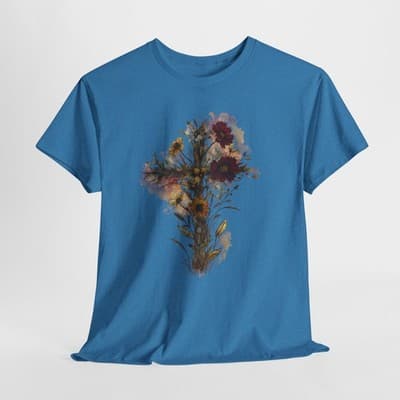 Floral Cross Tee | Watercolor Wildflowers, Botanical Faith Shirt
