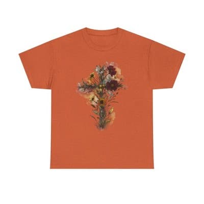 Floral Cross Tee | Watercolor Wildflowers, Botanical Faith Shirt - Thumbnail 2