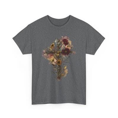 Floral Cross Tee | Watercolor Wildflowers, Botanical Faith Shirt - Thumbnail 4