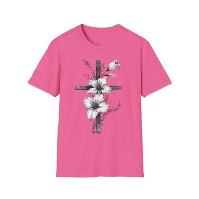 Monochrome Floral Cross T-Shirt | Botanical Cross Tee