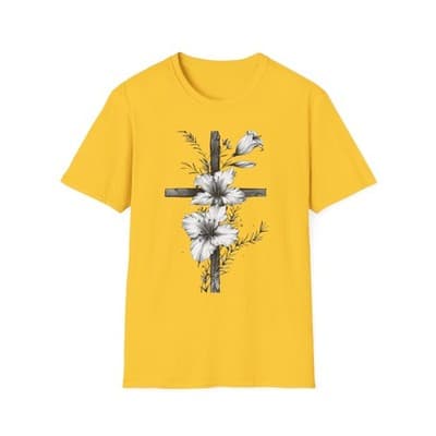 Monochrome Floral Cross T-Shirt | Botanical Cross Tee
