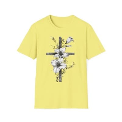 Monochrome Floral Cross T-Shirt | Botanical Cross Tee