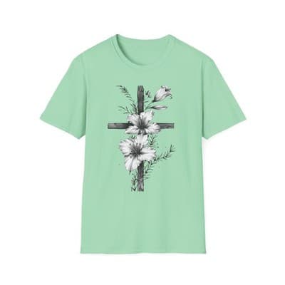 Monochrome Floral Cross T-Shirt | Botanical Cross Tee