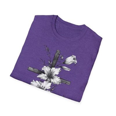 Monochrome Floral Cross T-Shirt | Botanical Cross Tee - Thumbnail 4