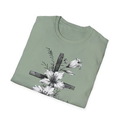 Monochrome Floral Cross T-Shirt | Botanical Cross Tee - Thumbnail 4
