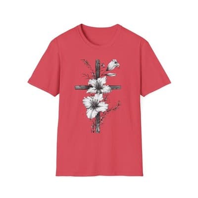 Monochrome Floral Cross T-Shirt | Botanical Cross Tee