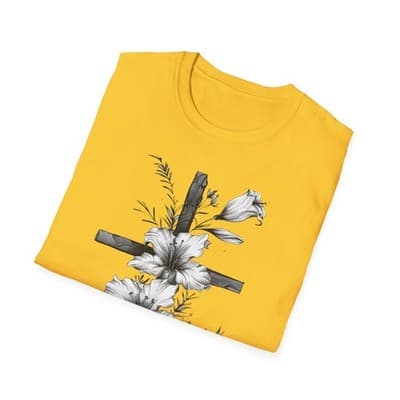 Monochrome Floral Cross T-Shirt | Botanical Cross Tee - Thumbnail 4