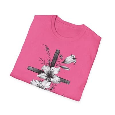Monochrome Floral Cross T-Shirt | Botanical Cross Tee - Thumbnail 4