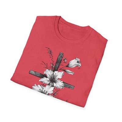 Monochrome Floral Cross T-Shirt | Botanical Cross Tee - Thumbnail 4