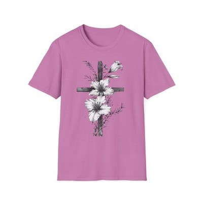 Monochrome Floral Cross T-Shirt | Botanical Cross Tee