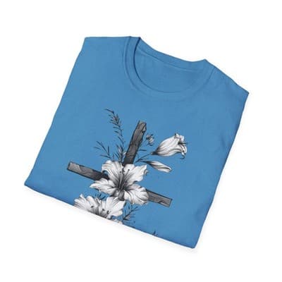 Monochrome Floral Cross T-Shirt | Botanical Cross Tee - Thumbnail 4