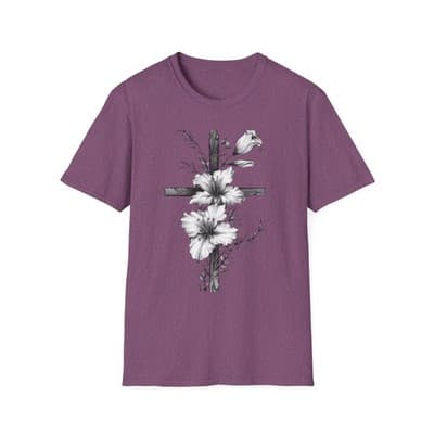 Monochrome Floral Cross T-Shirt | Botanical Cross Tee