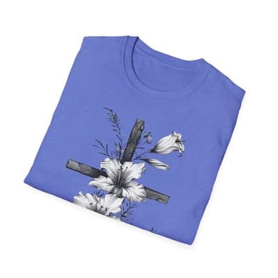 Monochrome Floral Cross T-Shirt | Botanical Cross Tee - Thumbnail 4