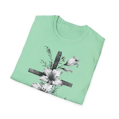 Monochrome Floral Cross T-Shirt | Botanical Cross Tee - Thumbnail 4