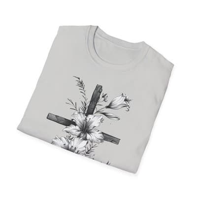 Monochrome Floral Cross T-Shirt | Botanical Cross Tee - Thumbnail 4
