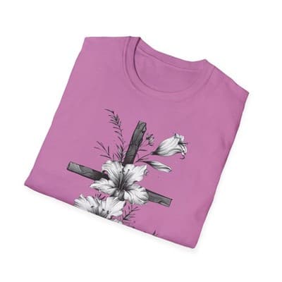 Monochrome Floral Cross T-Shirt | Botanical Cross Tee - Thumbnail 4
