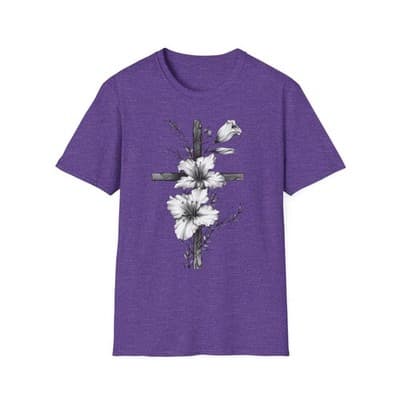 Monochrome Floral Cross T-Shirt | Botanical Cross Tee