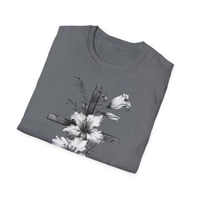 Monochrome Floral Cross T-Shirt | Botanical Cross Tee - Thumbnail 4