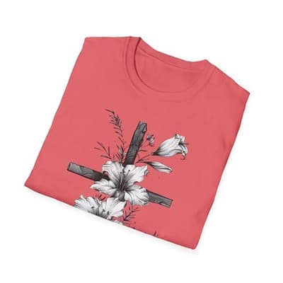 Monochrome Floral Cross T-Shirt | Botanical Cross Tee - Thumbnail 4