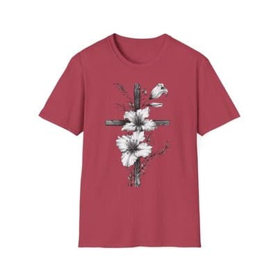Monochrome Floral Cross T-Shirt | Botanical Cross Tee