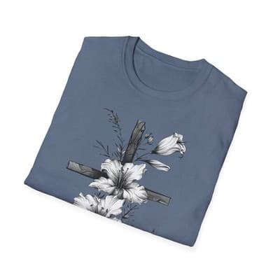 Monochrome Floral Cross T-Shirt | Botanical Cross Tee - Thumbnail 4