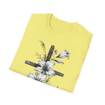 Monochrome Floral Cross T-Shirt | Botanical Cross Tee - Thumbnail 4