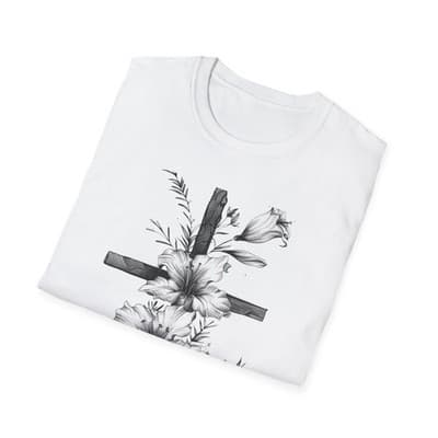 Monochrome Floral Cross T-Shirt | Botanical Cross Tee - Thumbnail 4
