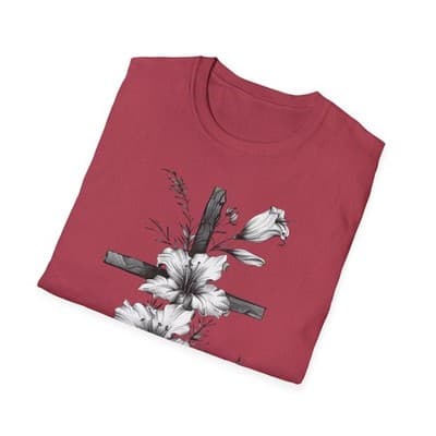 Monochrome Floral Cross T-Shirt | Botanical Cross Tee - Thumbnail 4