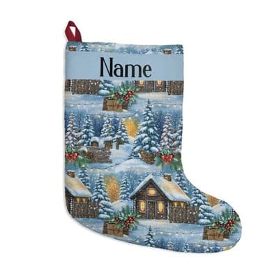 Personalized Winter Cabin Christmas Stocking