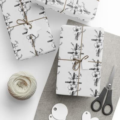 Floral Cross Christian Wrapping Papers | Christmas Gift Wrap | Holiday