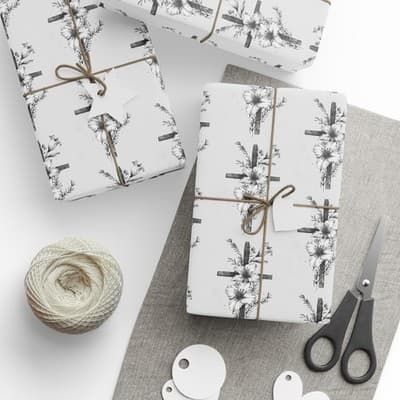 Floral Cross Christian Wrapping Papers | Christmas Gift Wrap | Holiday - Thumbnail 3