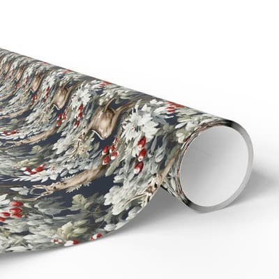 Woodland Deer Christmas Wrapping Paper Rustic Holiday Gift Wrap Winter Wildlife - Thumbnail 2