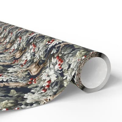 Woodland Deer Christmas Wrapping Paper Rustic Holiday Gift Wrap Winter Wildlife - Thumbnail 2