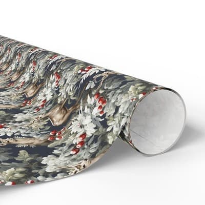 Woodland Deer Christmas Wrapping Paper Rustic Holiday Gift Wrap Winter Wildlife - Thumbnail 2