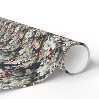 Woodland Deer Christmas Wrapping Paper Rustic Holiday Gift Wrap Winter Wildlife - Thumbnail 2