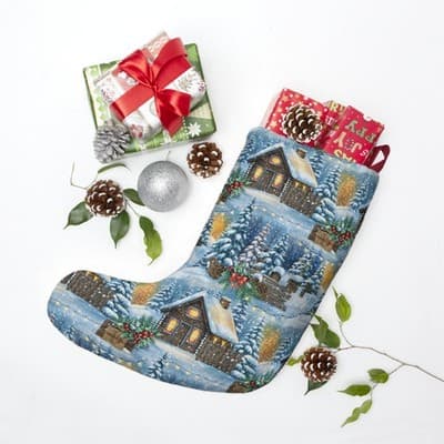 Personalized Winter Cabin Christmas Stocking - Thumbnail 3