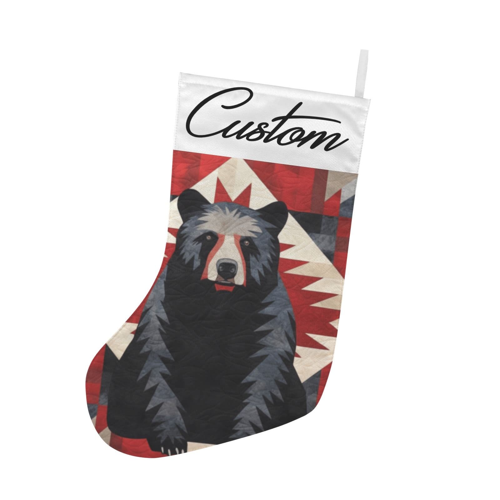 Custom Bear Christmas Stocking Geometric Pattern Holiday Decor Rustic - Thumbnail 3