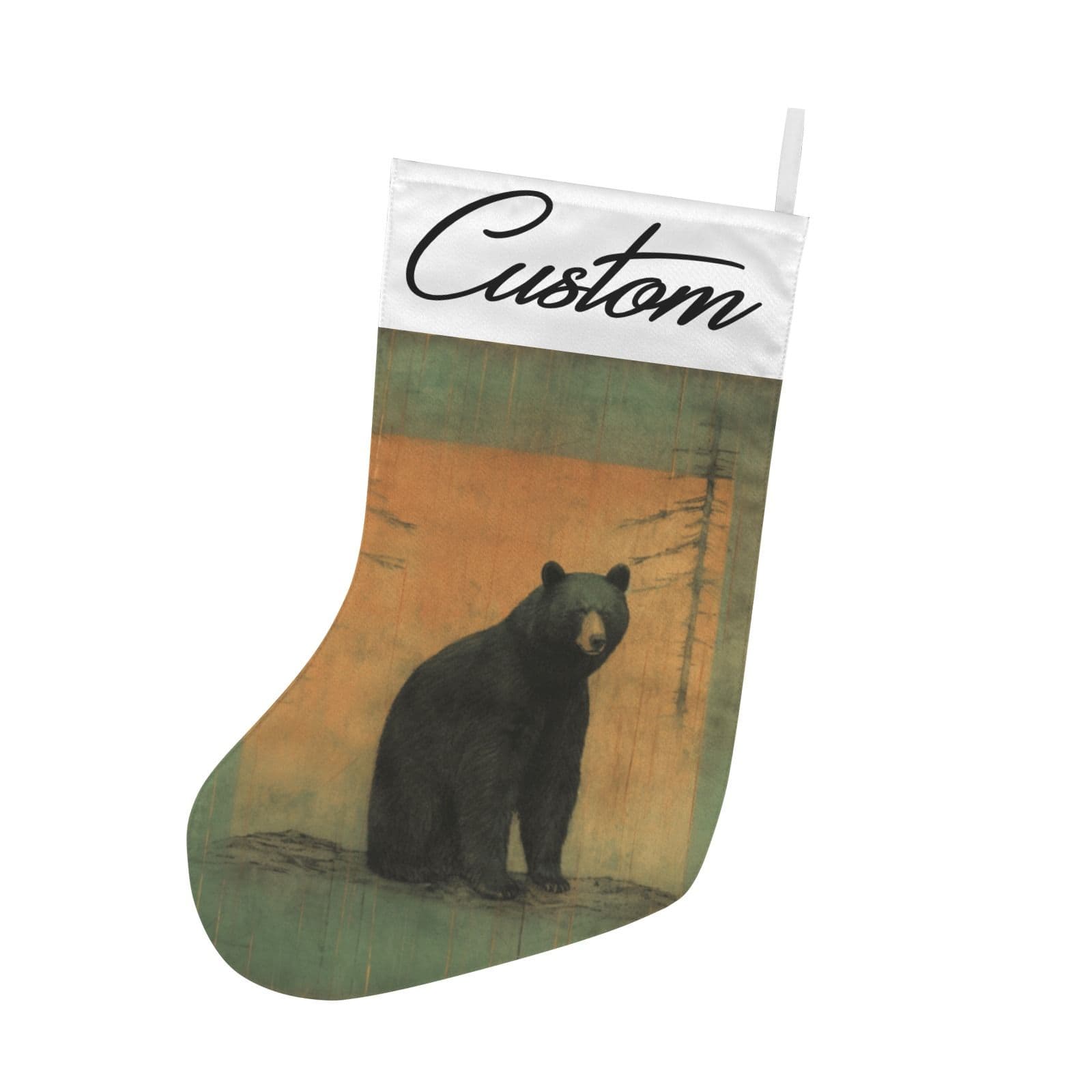 Black Bear Christmas Stocking Custom Name Personalized Holiday Rustic Woodland