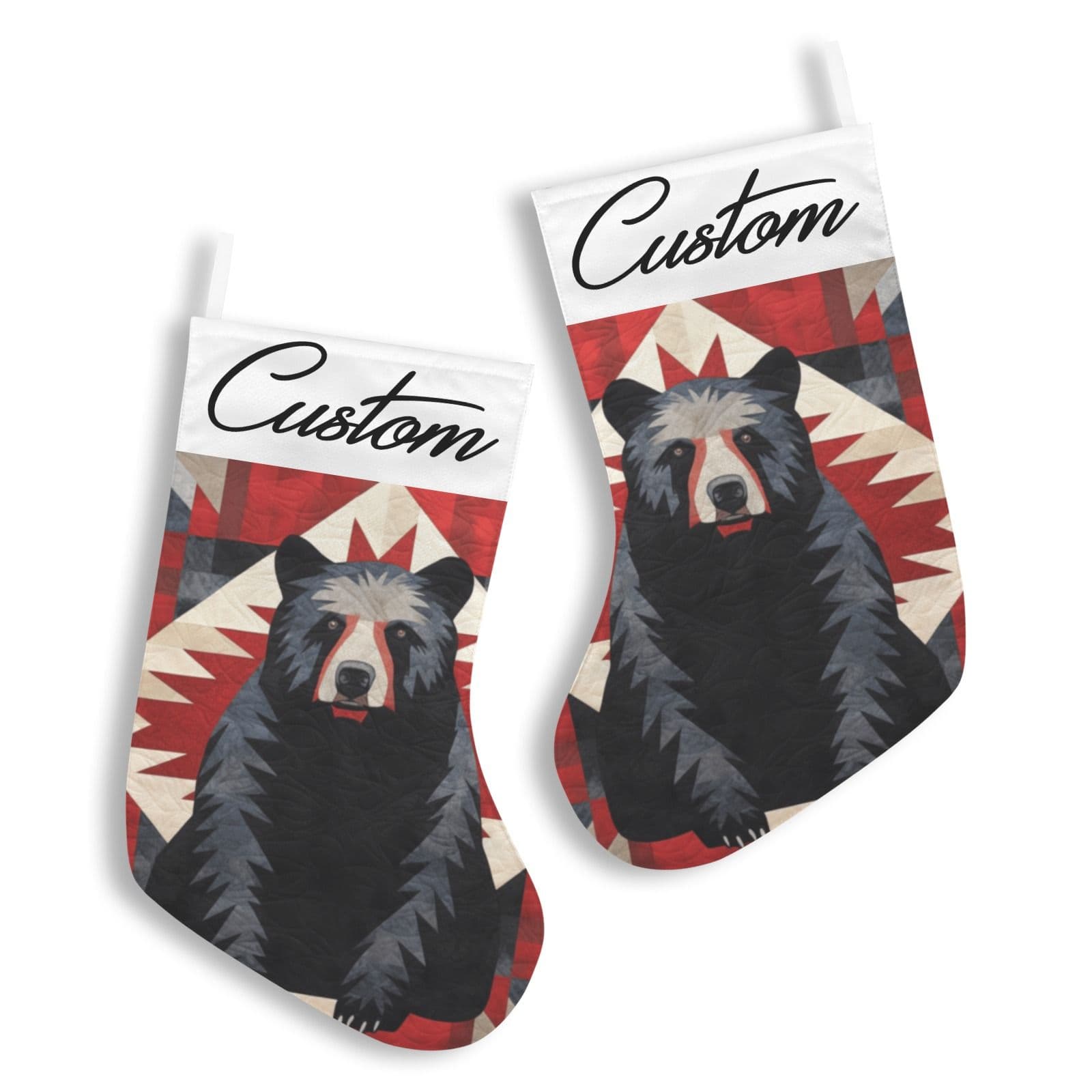 Custom Bear Christmas Stocking Geometric Pattern Holiday Decor Rustic