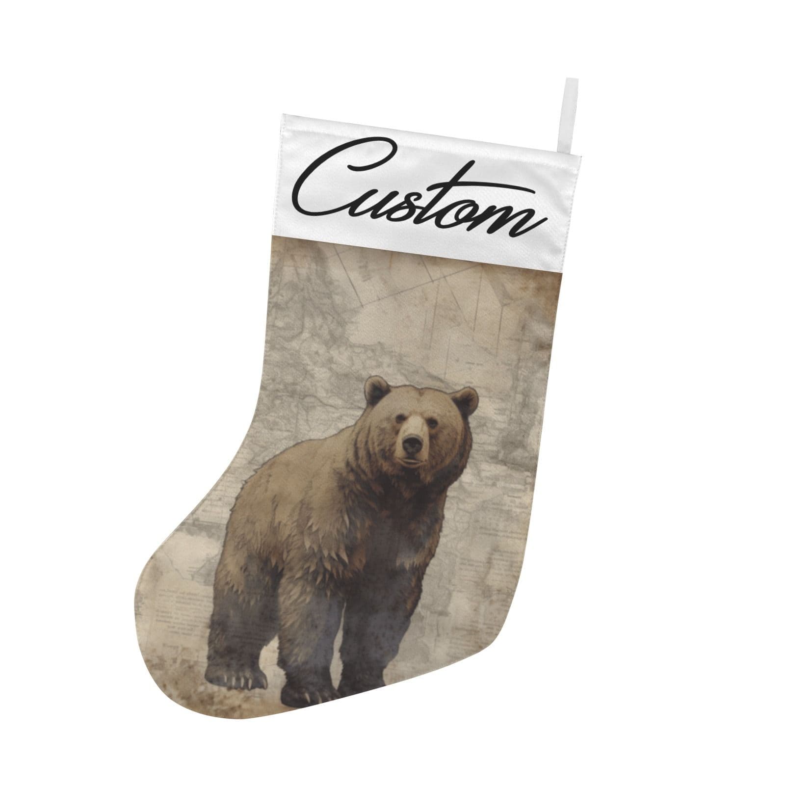 Custom Personalized Brown Bear Christmas Stocking 17.6 Inch Holiday Decor