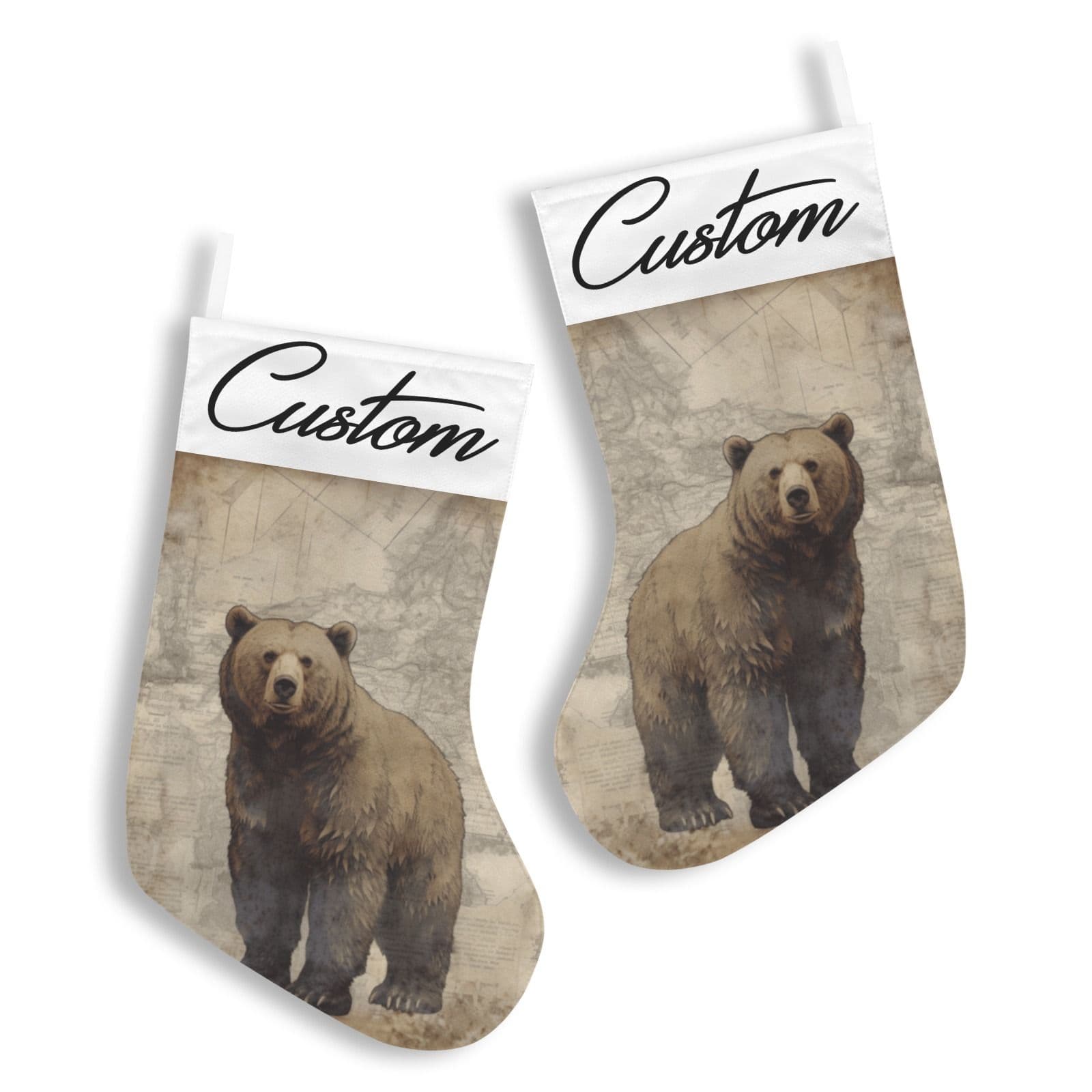 Custom Personalized Brown Bear Christmas Stocking 17.6 Inch Holiday Decor - Thumbnail 3