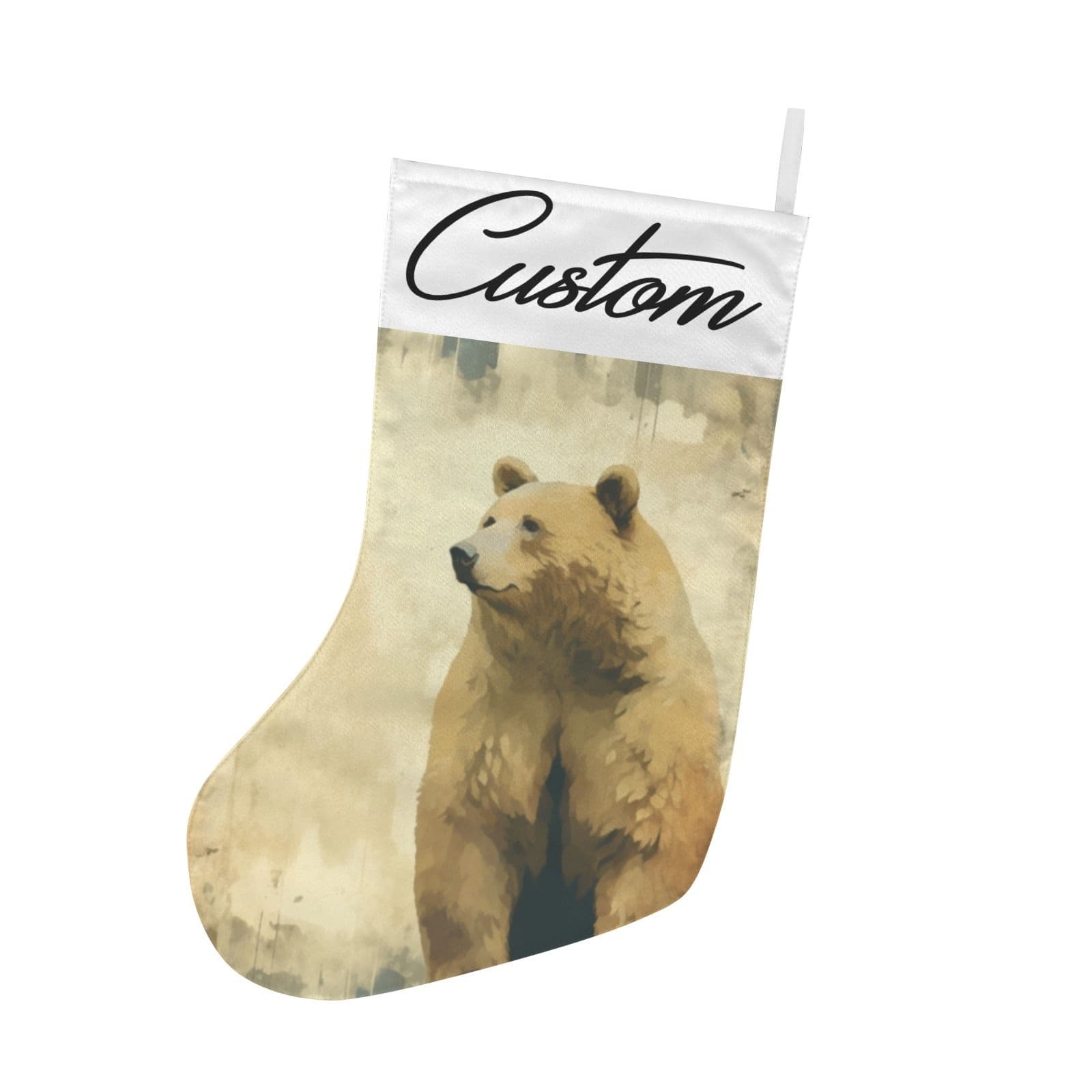 Custom Christmas Stocking Bear Art Personalized Holiday Xmas Decor Brown 17.6"
