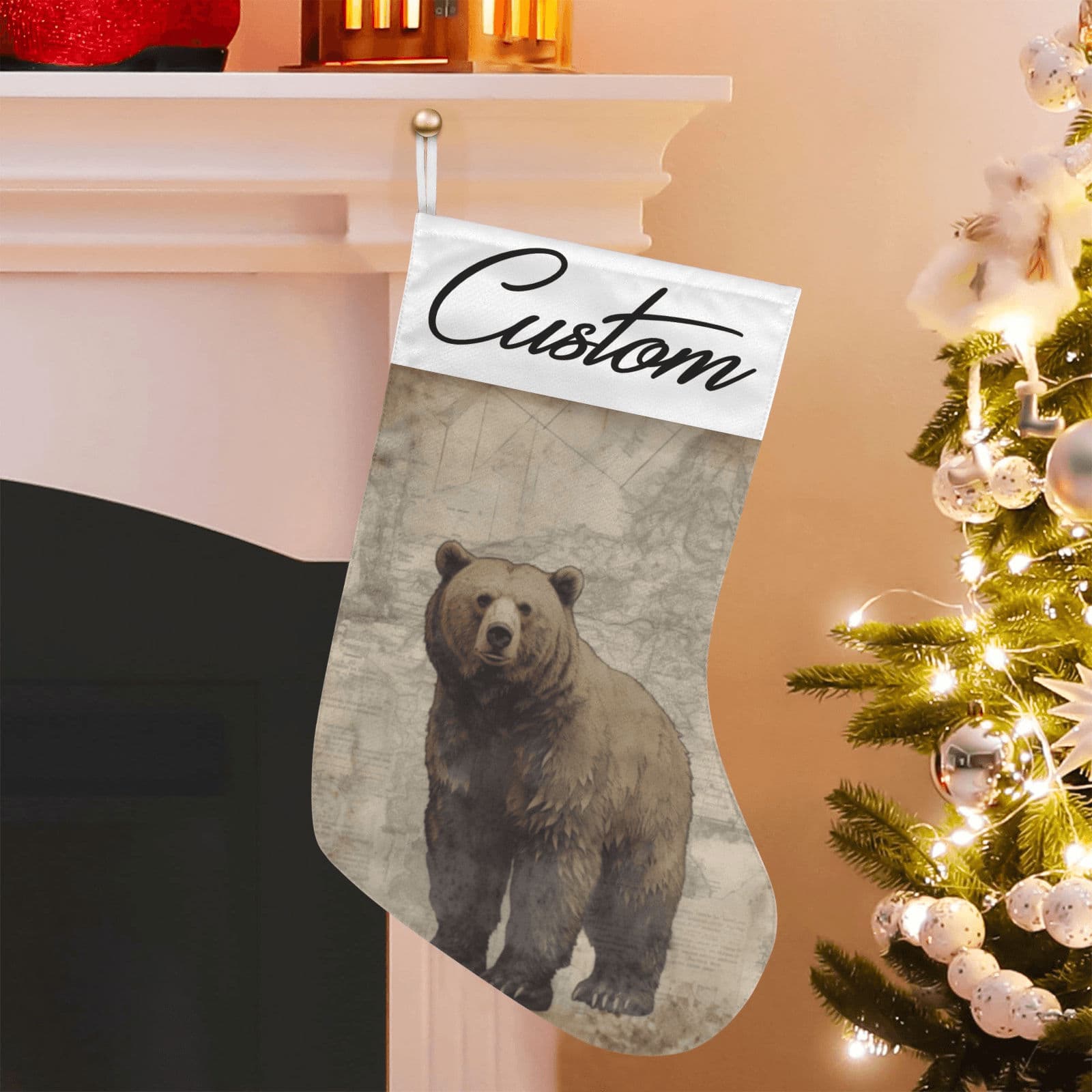 Custom Personalized Brown Bear Christmas Stocking 17.6 Inch Holiday Decor - Thumbnail 5