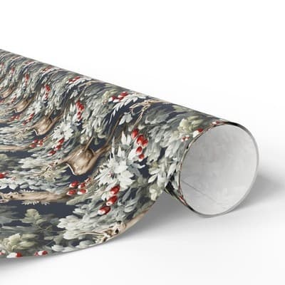 Woodland Deer Christmas Wrapping Paper Rustic Holiday Gift Wrap Winter Wildlife - Thumbnail 3