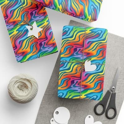Rainbow Wrapping Paper Colorful Abstract Gift Wrap Kids Birthday Party - Thumbnail 3