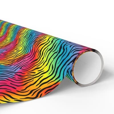 Rainbow Zebra Wrapping Paper Colorful Animal Print Gift Wrap Kids Birthday Party - Thumbnail 2