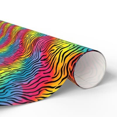 Rainbow Zebra Wrapping Paper Colorful Animal Print Gift Wrap Kids Birthday Party - Thumbnail 3