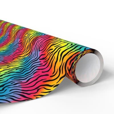 Rainbow Zebra Wrapping Paper Colorful Animal Print Gift Wrap Kids Birthday Party - Thumbnail 2