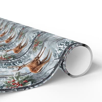 Majestic Deer Christmas Wrapping Paper Wonderland Gift Wrap Nature-Inspired - Thumbnail 2