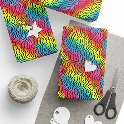 Rainbow Zebra Wrapping Paper Colorful Animal Print Gift Wrap Kids Birthday Party - Thumbnail 3